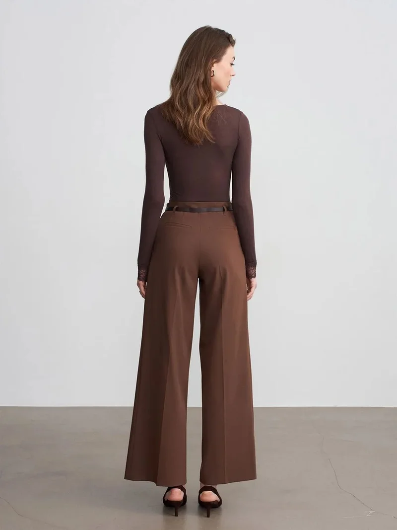ديلفين Dilvin Women's Belted Wide-leg Crepe Trousers