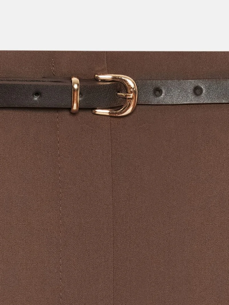 Dilvin Coffee Brown DILVIN Women's Belted Wide-leg Crepe Trousers for Women | Best Price UAE