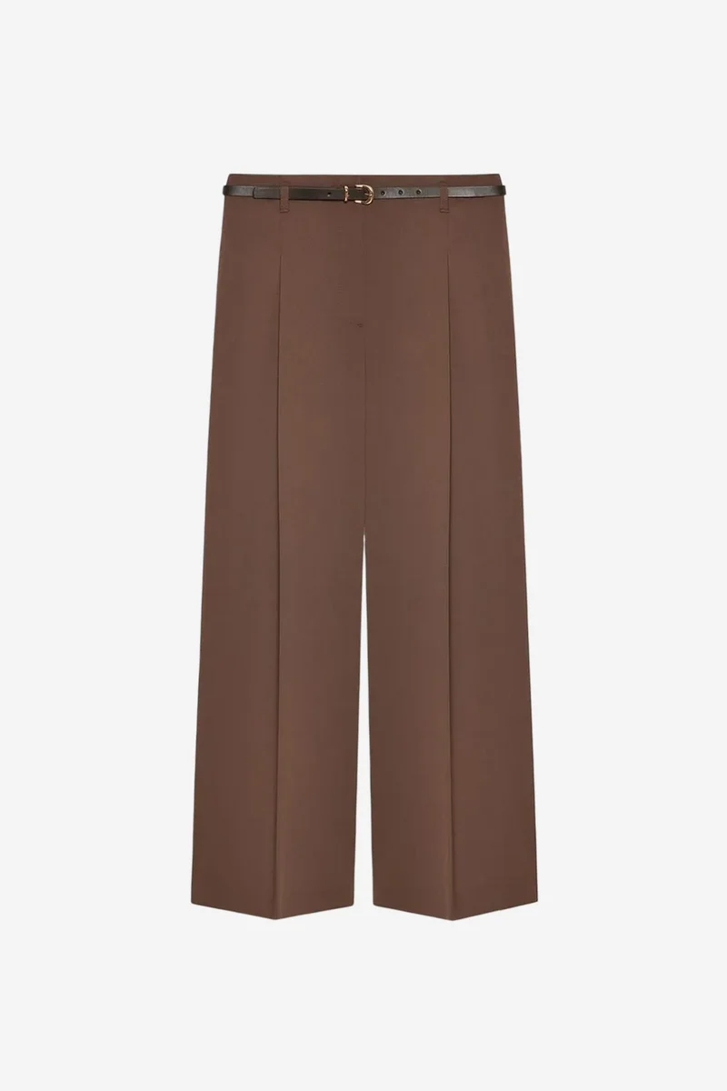 DILVIN Women's Belted Wide-leg Crepe Trousers