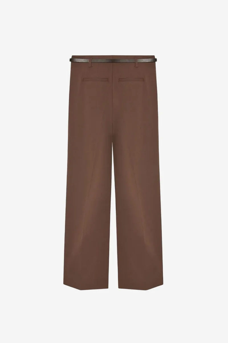 Dilvin Coffee Brown DILVIN Women's Belted Wide-leg Crepe Trousers for Women | Best Price UAE