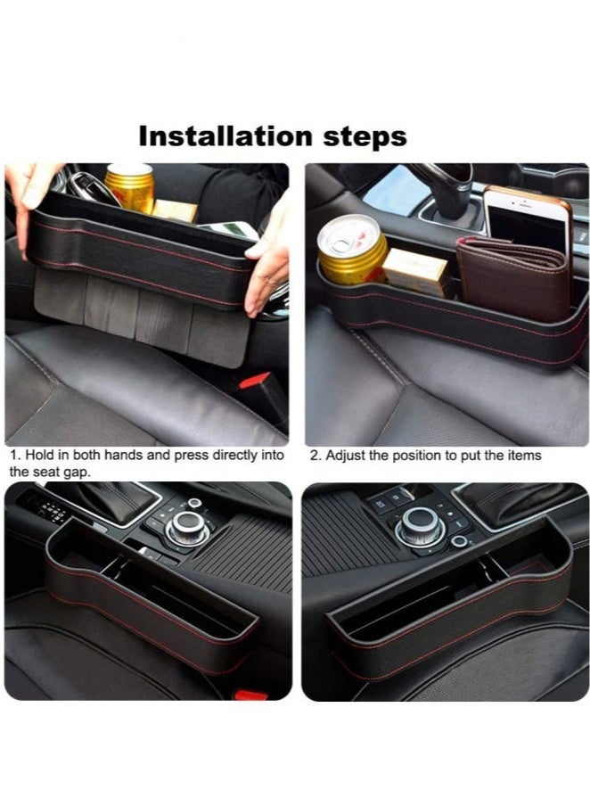 2 Pcs Car Seat Gap Storage Box with Cup Holder, Multifunctional Car Seat Gap Filler Organizer, PU Leather Car Console Side Pockets Box, Can Storage Keys, Mobile Phones, Headphones, Watches and Bank Cards-Black - Image 2