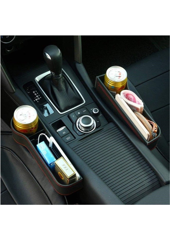 2 Pcs Car Seat Gap Storage Box with Cup Holder, Multifunctional Car Seat Gap Filler Organizer, PU Leather Car Console Side Pockets Box, Can Storage Keys, Mobile Phones, Headphones, Watches and Bank Cards-Black - Image 4