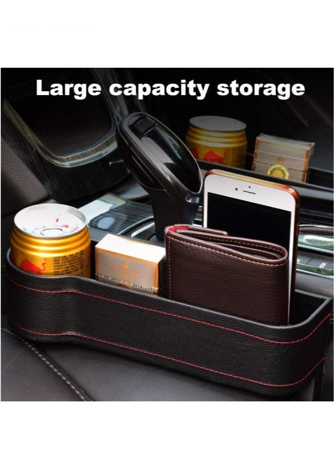 2 Pcs Car Seat Gap Storage Box with Cup Holder, Multifunctional Car Seat Gap Filler Organizer, PU Leather Car Console Side Pockets Box, Can Storage Keys, Mobile Phones, Headphones, Watches and Bank Cards-Black - Image 3