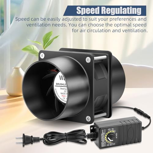 WDERAIR 80mm x 38mm 3 Inch Air Vent Duct Booster Adjustable Speed Fan with 2 Duct Adapters for DIY Grow Tent Attic Hydroponics Ventilation Soldering Fume Extractor-D8038 - Image 2