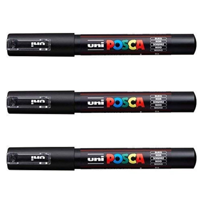 POSCA UNI-Ball POSCA Marker Pen PC-1M - Black - Pack of 3 PENS