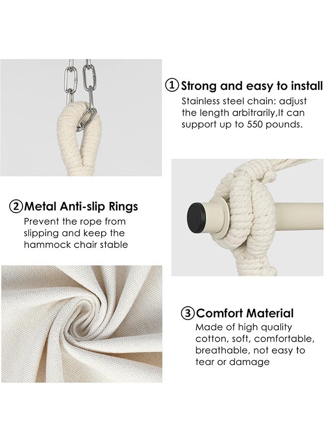 TodyJeyHo Hammock Chair Hanging Rope Swing, Max 500 Lbs, 2 Cushions Included, Large Macrame Hanging Chair with Pocket for Superior Comfort, with Hardware Kit (Beige) - Image 4