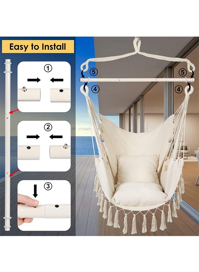 TodyJeyHo Hammock Chair Hanging Rope Swing, Max 500 Lbs, 2 Cushions Included, Large Macrame Hanging Chair with Pocket for Superior Comfort, with Hardware Kit (Beige) - Image 5