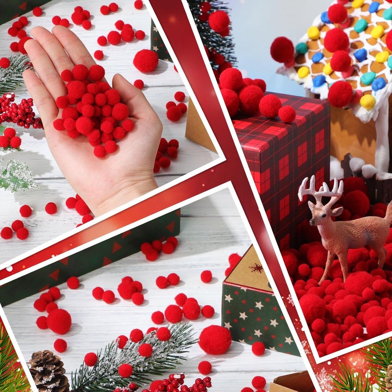 Tegeme 1200 Pcs Pom Poms Balls for Christmas Winter Crafts Home Office School Garlands Decor(Red) - Image 3