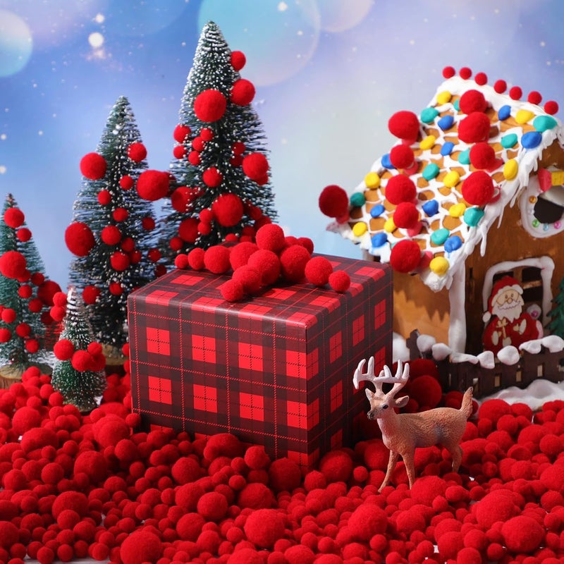Tegeme 1200 Pcs Pom Poms Balls for Christmas Winter Crafts Home Office School Garlands Decor(Red) - Image 4