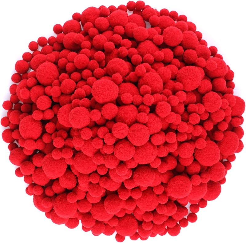 Tegeme 1200 Pcs Pom Poms Balls for Christmas Winter Crafts Home Office School Garlands Decor(Red) - Image 1