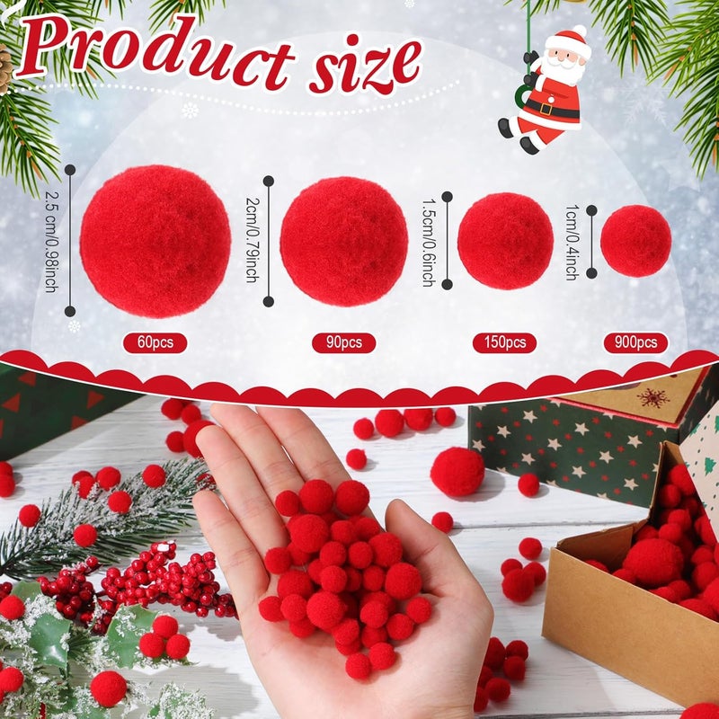 Tegeme 1200 Pcs Pom Poms Balls for Christmas Winter Crafts Home Office School Garlands Decor(Red) - Image 2