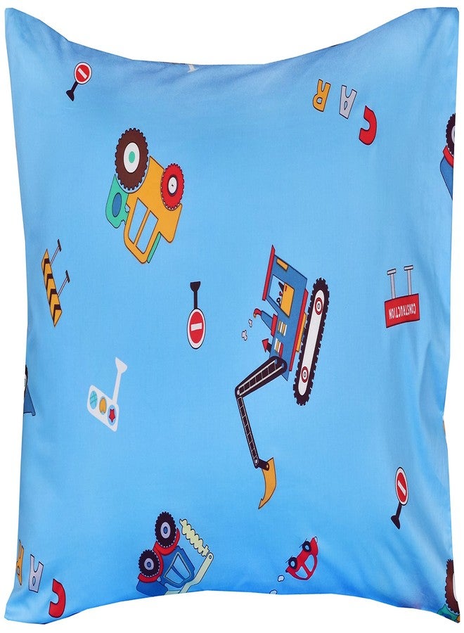 J-pinno Cars Vehicles Digger 100% Cotton 3 Pieces Cartoon Toddler Sheet Set for Kids Boys, Flat Sheet Fitted Sheet and Pillowcase, Cozy Breathable Unisex Nursery Crib Bedding Set (Blue Excavator) - Image 4