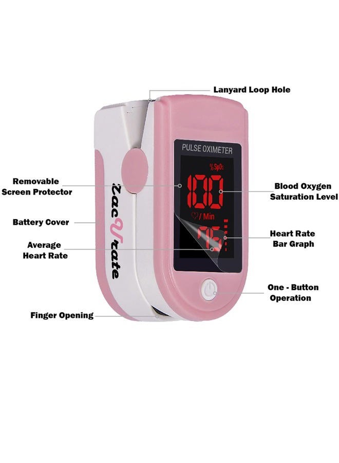 Zacurate Pro Series 500DL Fingertip Pulse Oximeter Blood Oxygen Saturation Monitor with Silicone Cover, Batteries and Lanyard (Blushing Pink) - Image 2