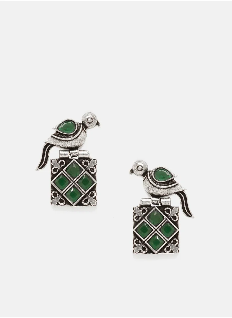 برياسي Emerald Stone Studded Contemporary Oxidized Drop Earrings