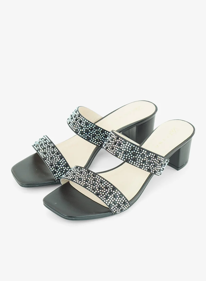 زينة 221-314 Zayna Ladies Classic Low Block Slides 18F8827-0966 Black