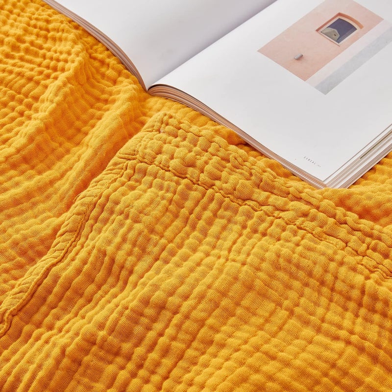 EMME Cotton Throw Blanket  100 Muslin Soft Breathable Gauze  All Season PreWashed  Mustard Yellow 50x70