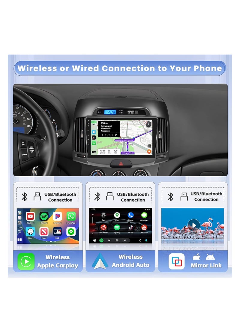 Generic - [8-Core 4+64GB] Android 13 Car Stereo for Hyundai Elantra 2007-2010, 9" IPS Touch Screen Radio with Wireless Carplay, Android Auto, GPS Navigation, WiFi, AHD Backup Camera, Bluetooth, DSP, FM, and RDS. - Image 1