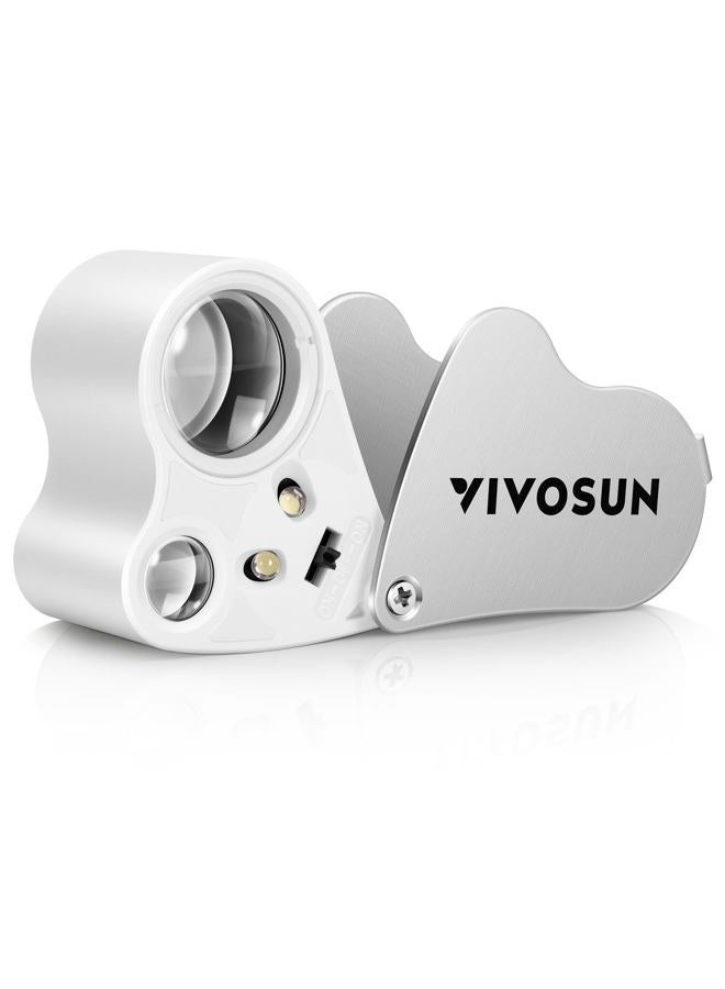 VIVOSUN 30X 60X Illuminated Jewelers Loupe Foldable Magnifier with LED Light for Jewelry Gems Watches Coins Stamps Antiques White - Image 1