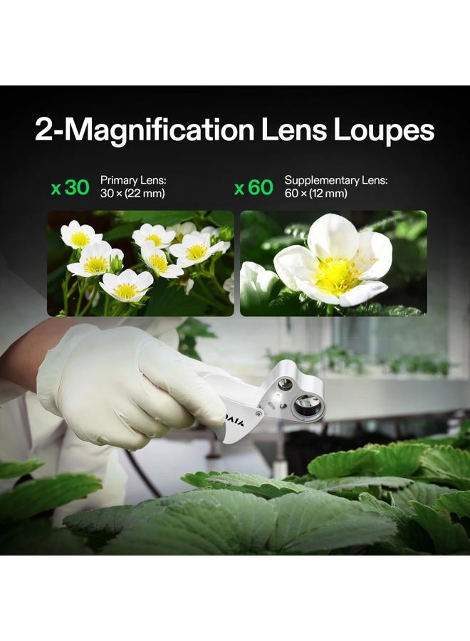 VIVOSUN 30X 60X Illuminated Jewelers Loupe Foldable Magnifier with LED Light for Jewelry Gems Watches Coins Stamps Antiques White - Image 3