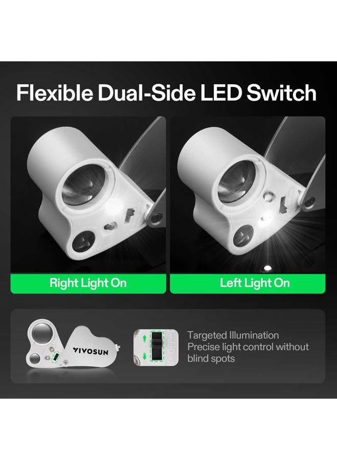 VIVOSUN 30X 60X Illuminated Jewelers Loupe Foldable Magnifier with LED Light for Jewelry Gems Watches Coins Stamps Antiques White - Image 4