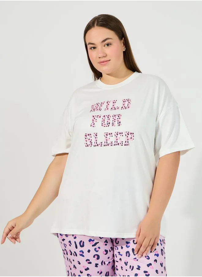 Styli Plus Size Wild For Sleep Animal Print T-Shirt & Pyjama Set