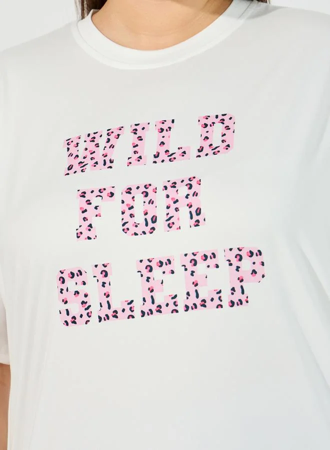 Styli Plus Size Wild For Sleep Animal Print T-Shirt & Pyjama Set