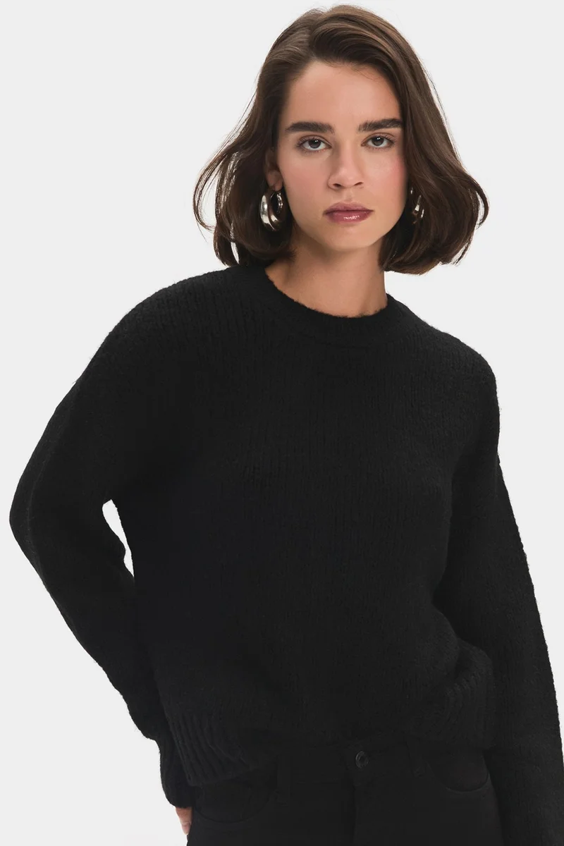 جون Women's Wide Pattern Soft Texture Basic Knitwear Sweater