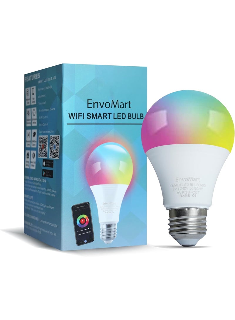 EnvoMart WIFI Smart Bulb Pack of 1-9W Smart Wi-Fi Light Bulb - LED Home Light Bulb Compatible with Alexa, Echo, Google Home Assistant - Have Multi Colors - Image 1