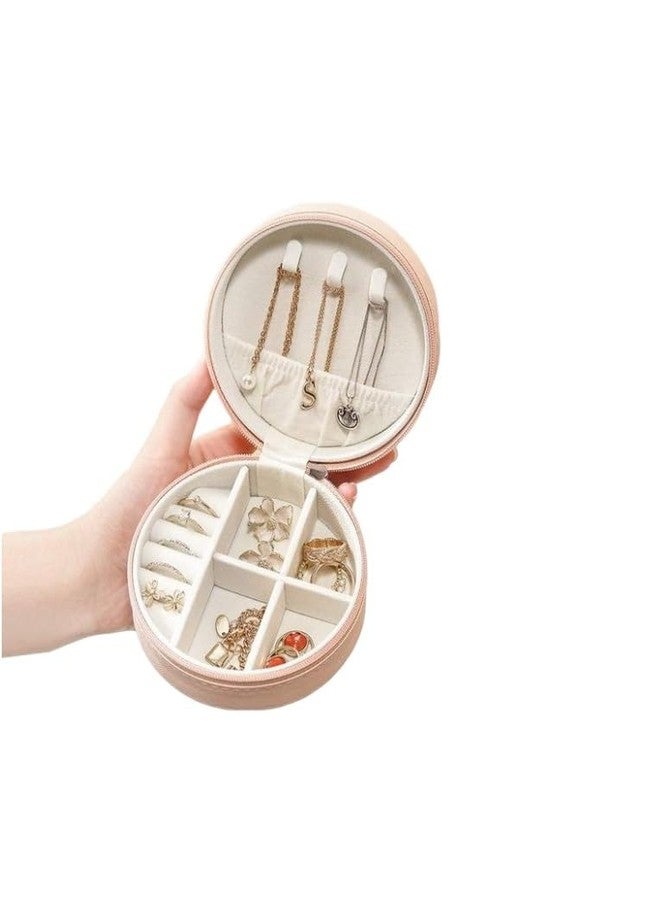 SUNAINA PU Leather Zipper Portable Storage Case for Ring, Necklace, Pendant, Earring Organizer Box with Adjustable Dividers (Round, Beige) - Image 1
