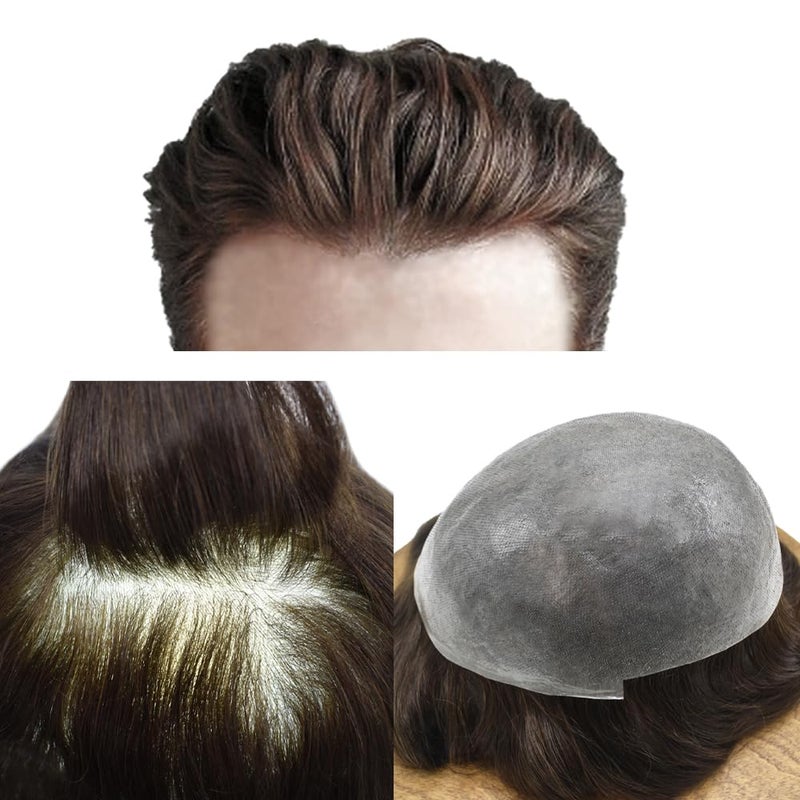 Toupee for Men 004mm Super Thin Skin Hairsystem 100 European human hair 8x10 inch Hairpiece for Men All Vlooped Mens Toupee 2 Darkest Brown