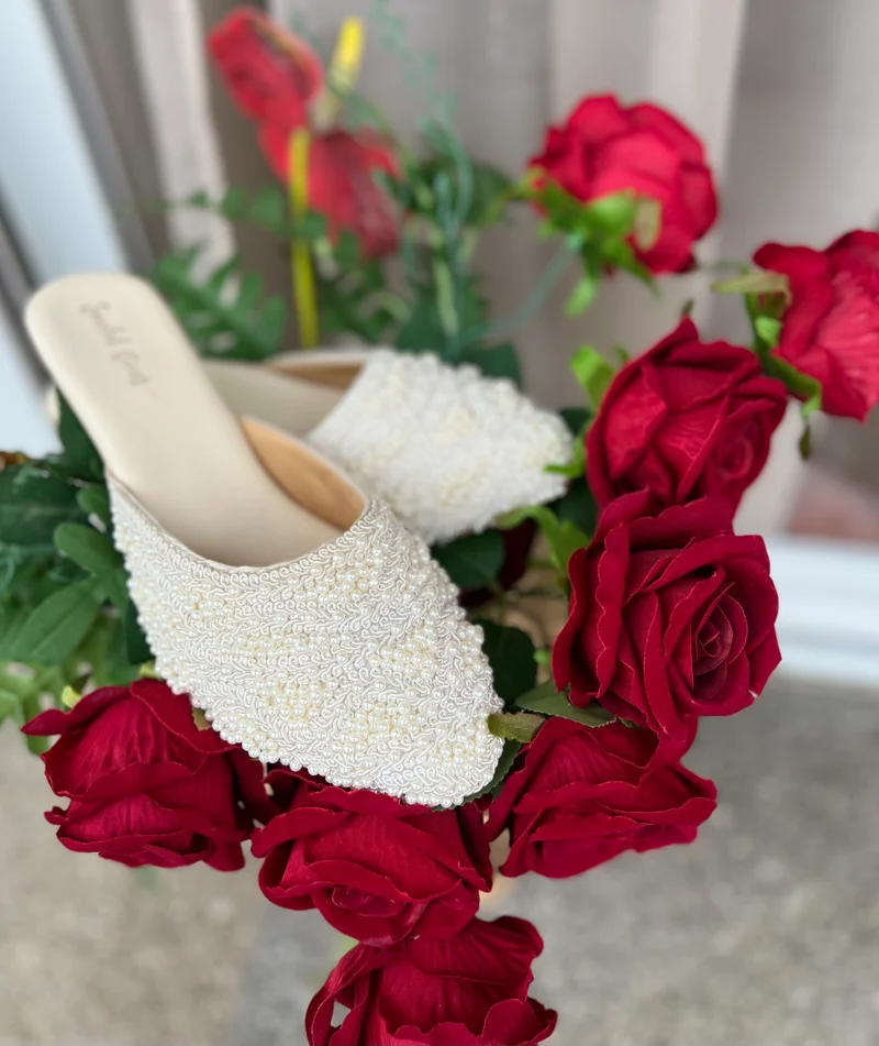 Sandal Stories Ivory White Pearl Embellished Mules for Women