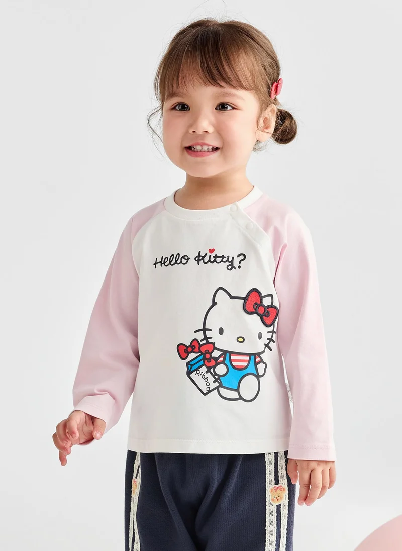 Balabala Girl Toddler Round v-neck long-sleeved T-shirt