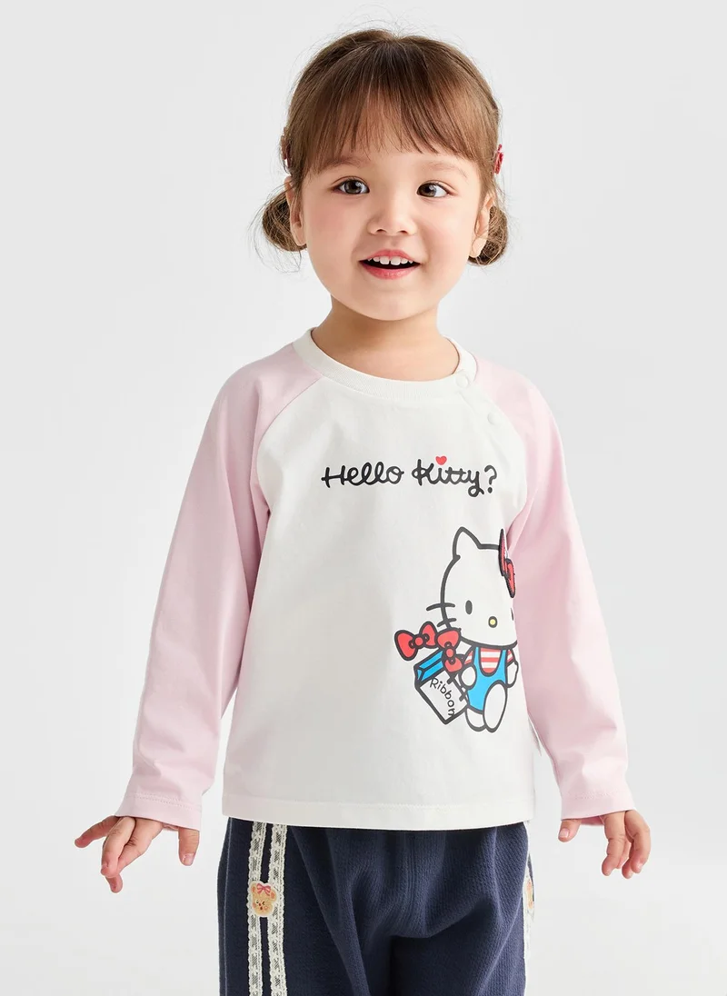 Balabala Girl Toddler Round v-neck long-sleeved T-shirt