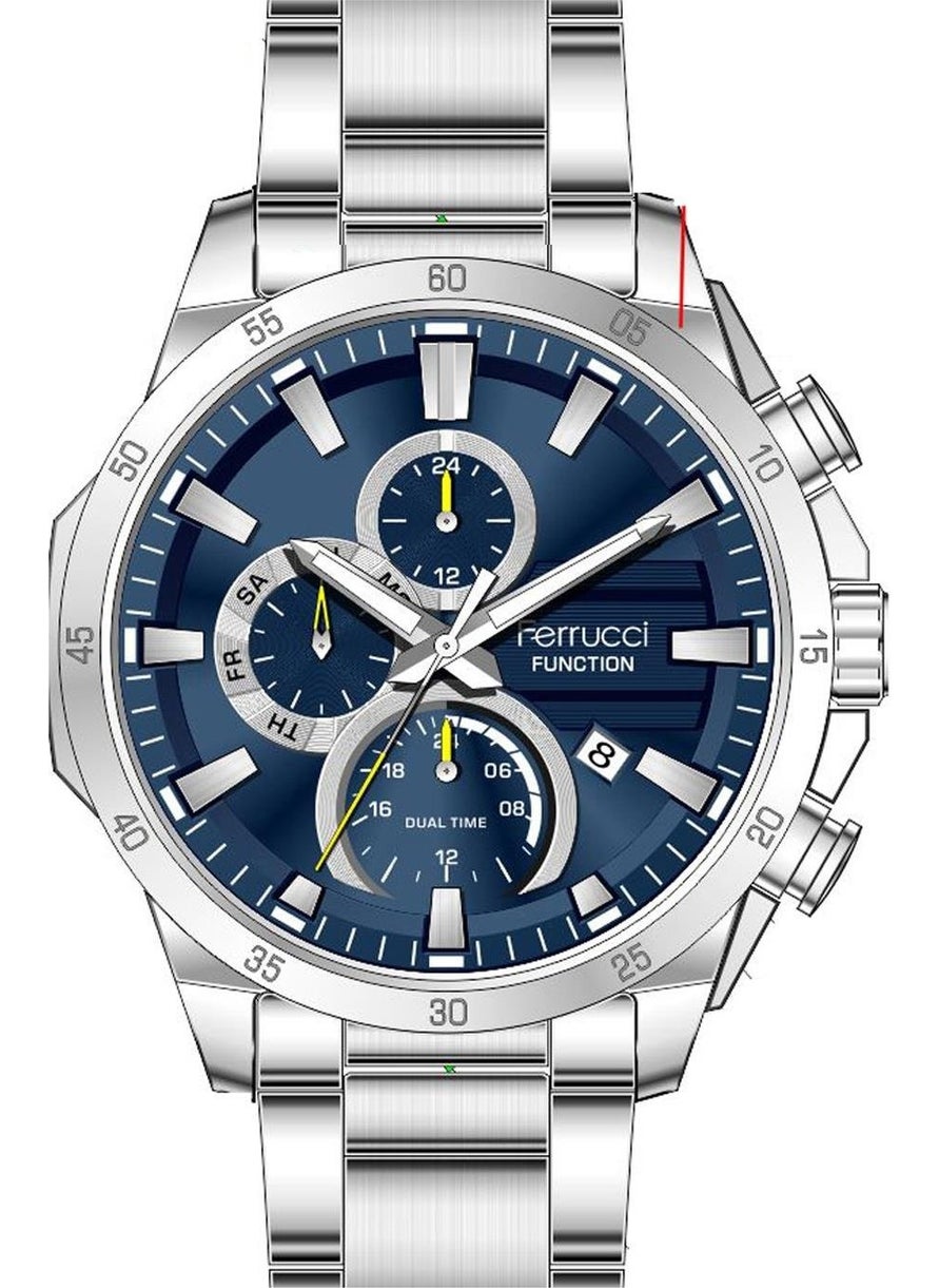 Ferrucci Men's Wristwatch Fc 12459FM Functional Silver Blue Color Original 2 Year Warranty + Bracelet Gift  - Image 1