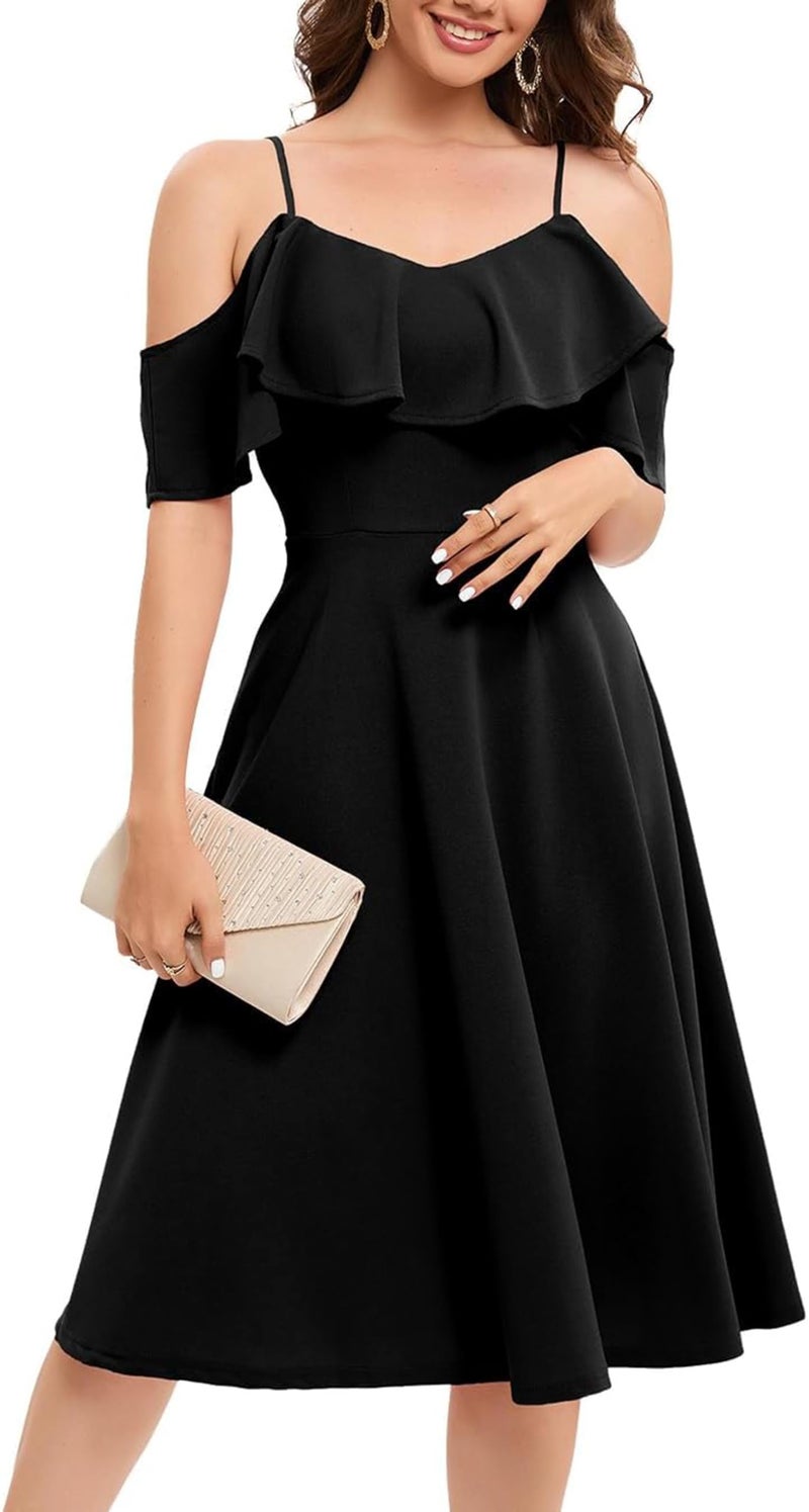 TATAIYA Women's Plus Size Off-Shoulder Cocktail Fit and Flare Dress (Black_XL) - Image 1