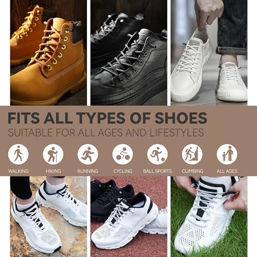 YLOKO 2 Pairs No Tie Elastic Shoelaces - Brown | Oval Tieless Shoe Laces | Stretch Shoe Strings for Adults & Kids Sneakers, Work Boots, Athletic Shoes - Image 5