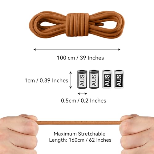 YLOKO 2 Pairs No Tie Elastic Shoelaces - Brown | Oval Tieless Shoe Laces | Stretch Shoe Strings for Adults & Kids Sneakers, Work Boots, Athletic Shoes - Image 4