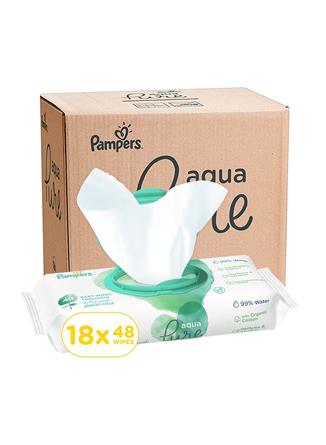 Pampers Aqua Pure Baby Wipes, 864 Count (48 x 18), 99% Water, 0% Perfume And Alcohol - Image 1