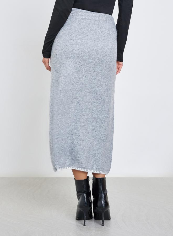 Styli Grey Solid Knitted Midi Skirt - Image 4