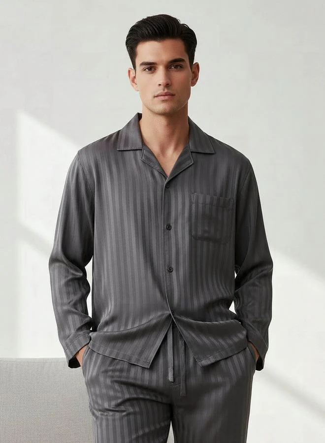 Splash FAV  Men Modal Striped Button Front Nightwear Set for Men | Best Price UAE