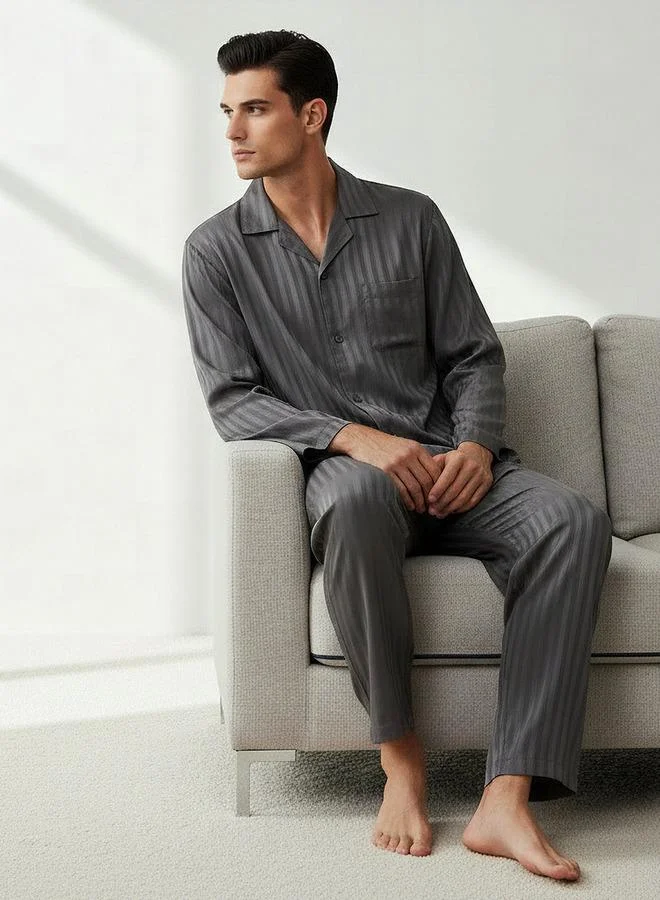 Splash FAV Men Modal Striped Button Front Nightwear Set