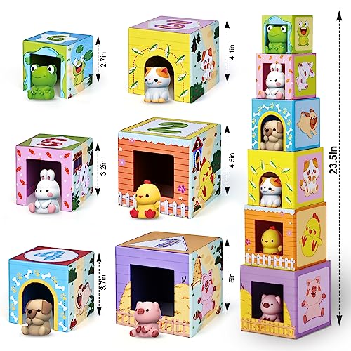 ShyLizard Toddler Farm Animal Sorting and Stacking Toys, Nesting Boxes and Blocks With Finger Puppets - Gifts for 1-3 Year Olds - Image 2