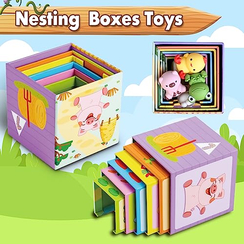 ShyLizard Toddler Farm Animal Sorting and Stacking Toys, Nesting Boxes and Blocks With Finger Puppets - Gifts for 1-3 Year Olds - Image 5