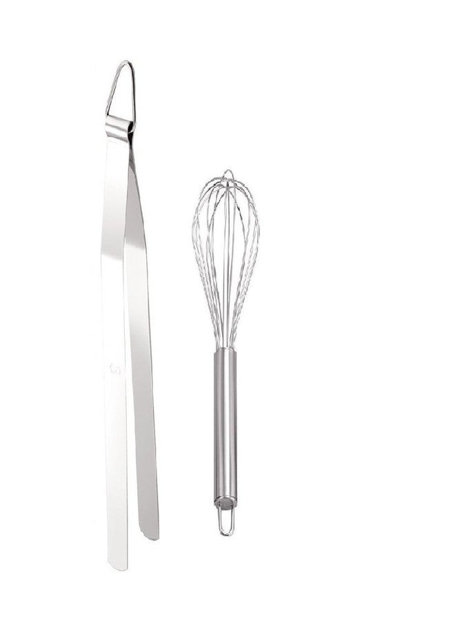 BLUE WONDER Stainless Steel Chimta Combo Stainless Steel Egg Beater Whisk | Kitchen Accessories | Multipurpose Kitchen Tool | Durable, Sturdy & Lightweight | Easy to Use | Multicolour | Pack of 2