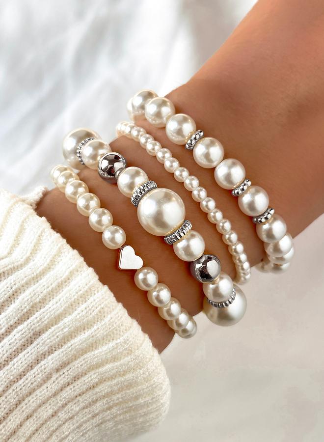 Take Two Set of 5 - Faux Pearl Bracelets - Image 1