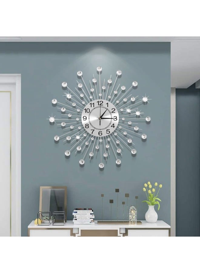 JUGV 24 Inch Crystal Large Modern Metal Starburst Decor, Bling Crystal Wall Clock for Kitchen Office Bedroom Living Room Decorative - Image 1