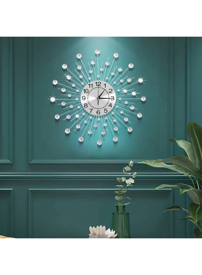 JUGV 24 Inch Crystal Large Modern Metal Starburst Decor, Bling Crystal Wall Clock for Kitchen Office Bedroom Living Room Decorative - Image 2