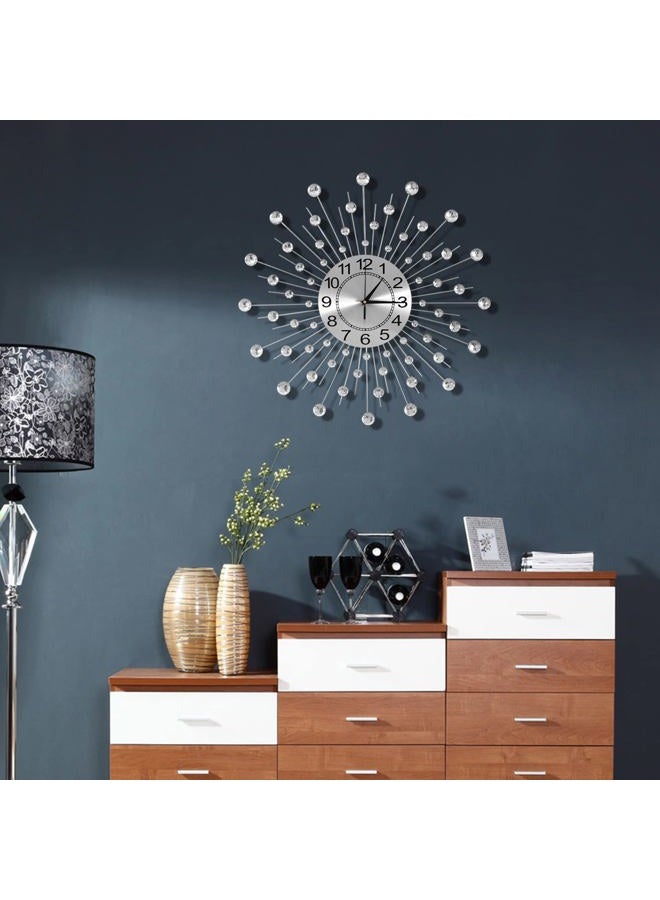 JUGV 24 Inch Crystal Large Modern Metal Starburst Decor, Bling Crystal Wall Clock for Kitchen Office Bedroom Living Room Decorative - Image 3