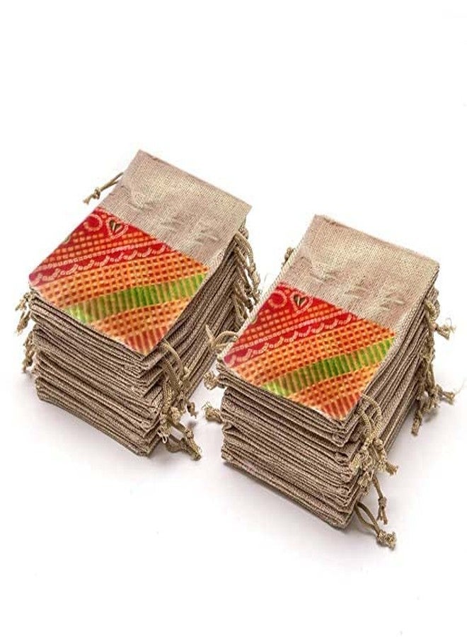 Handmakers ! Cotton Chundri Print Jute gift potli pouch with ganesh print (set of 15) - Image 3