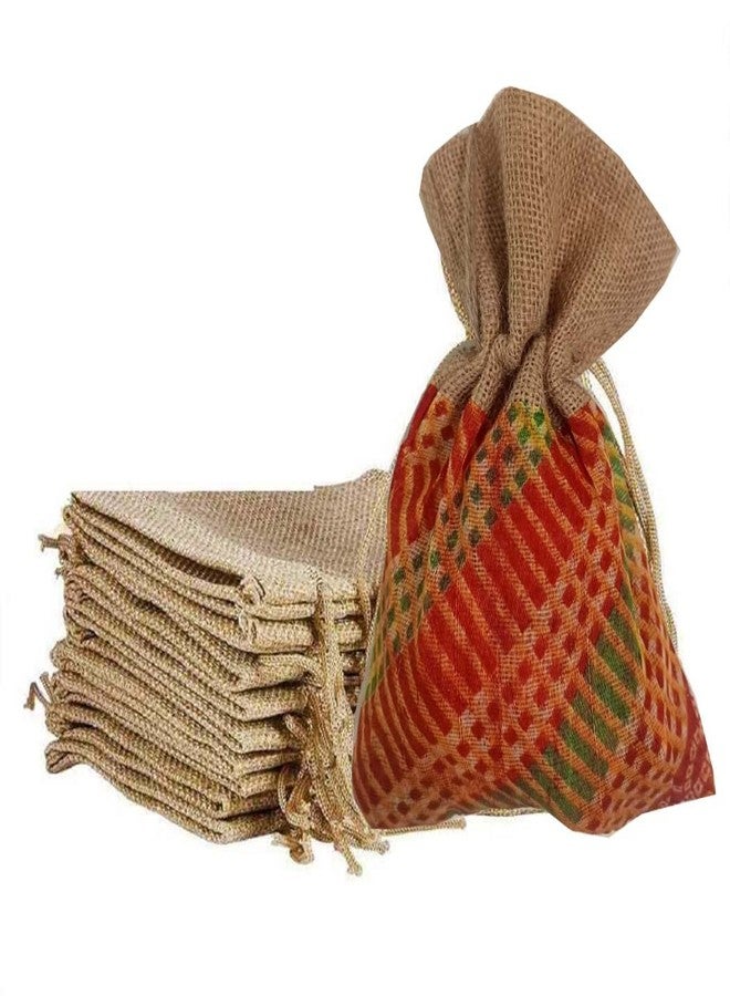 Handmakers ! Cotton Chundri Print Jute gift potli pouch with ganesh print (set of 15) - Image 1